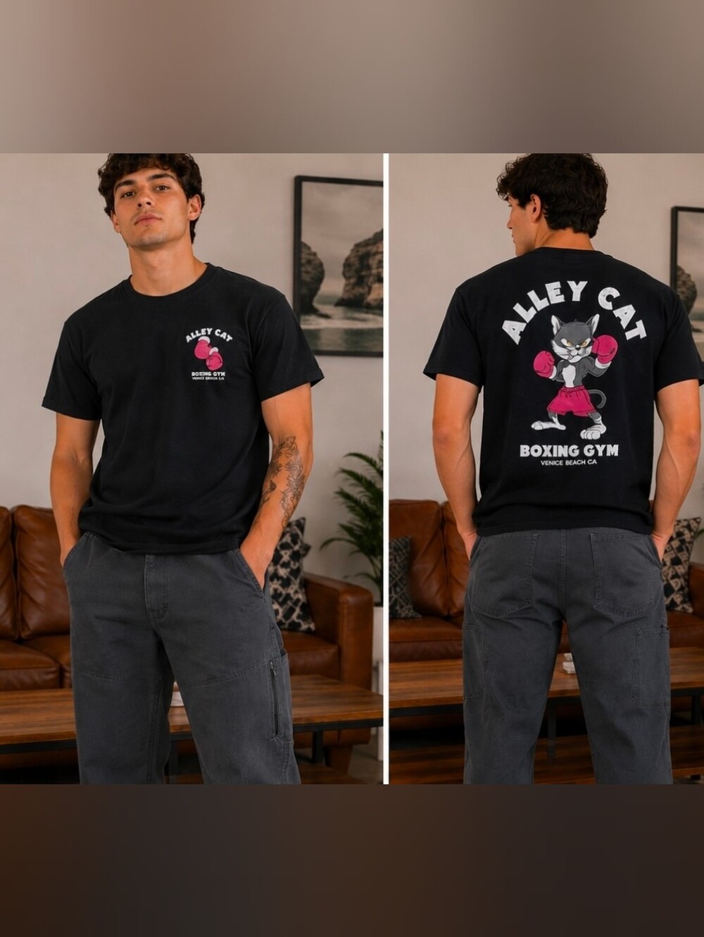 “Alley Cat Boxing Gym Venice Beach California Sports Fighting Animal Black